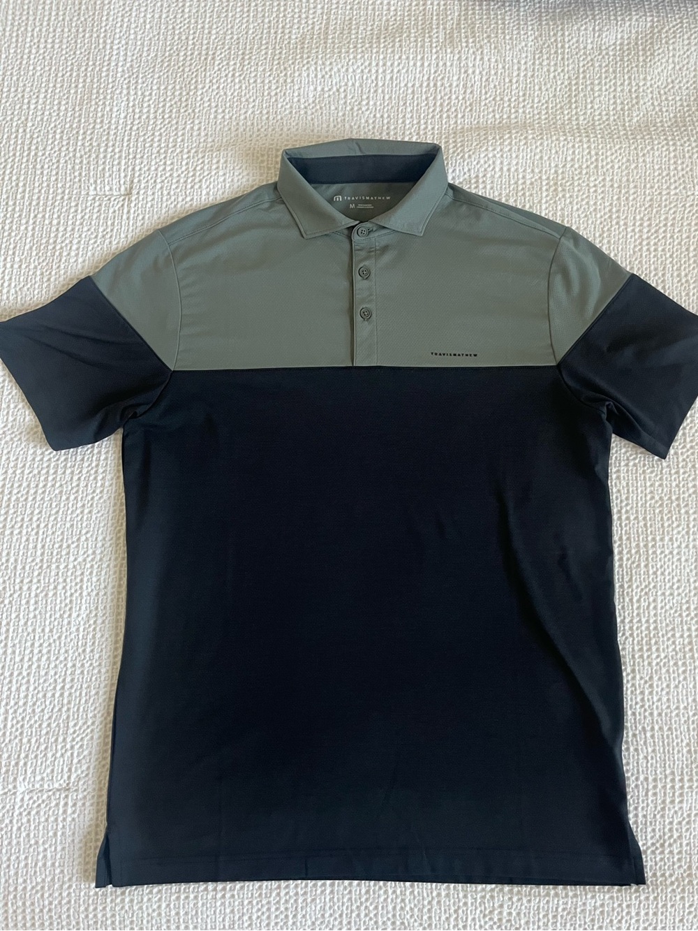 Travis Mathew Heater Pro Color Block Polo in Dark Olive - Picture 8 of 10